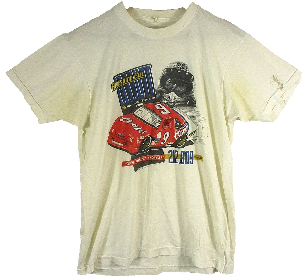 Screen Stars Mens Nascar Racing T-Shirt Round Neck Short Sleeve Size L Cream