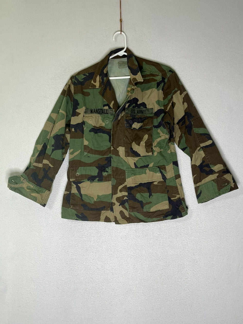 Vintage Green Brown Camouflage Military Jacket US Army WANSTALL Mens Size Small