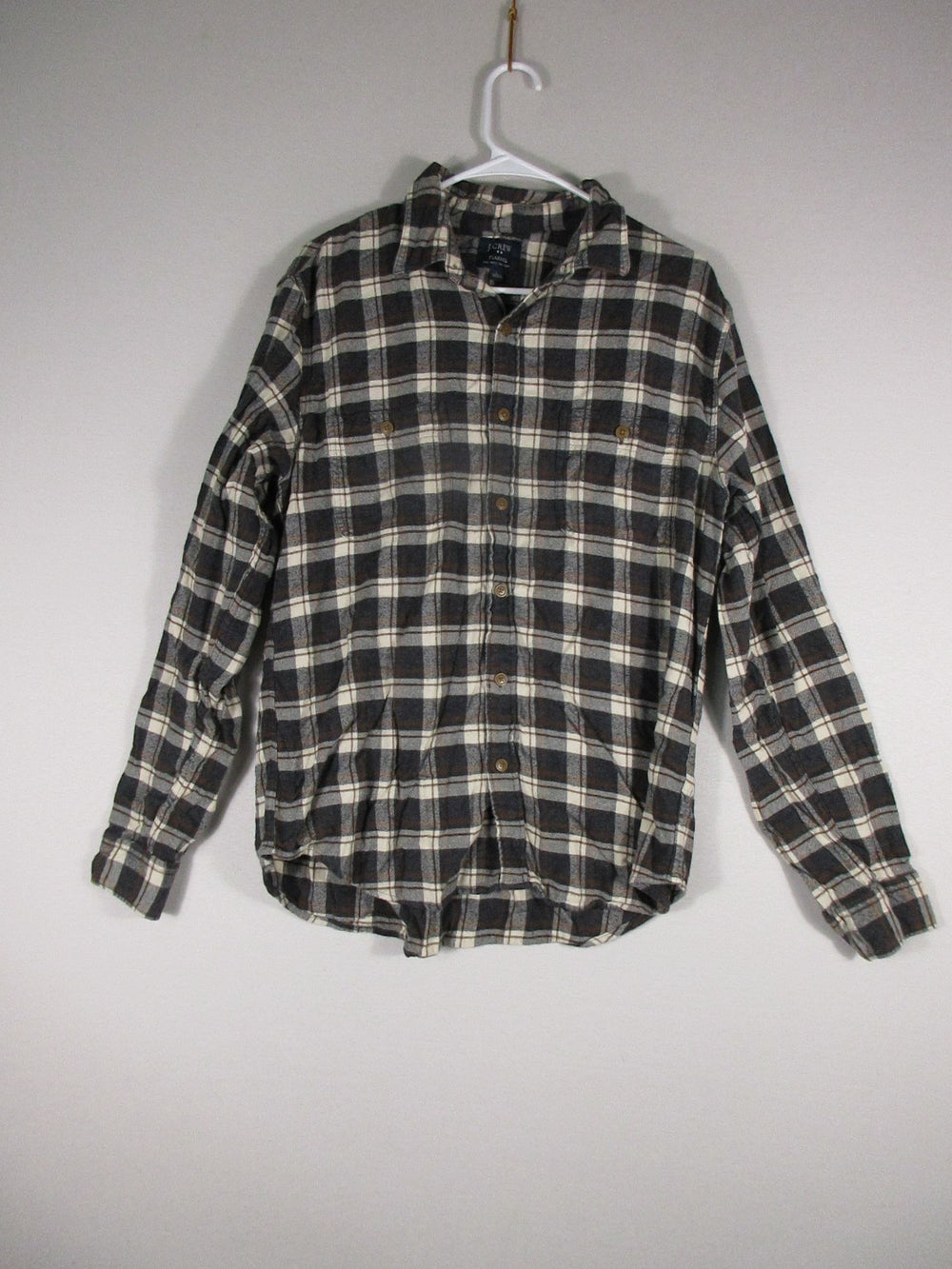 J.Crew Mens Plaid Flannel Shirt Button-Up Long Sleeve Pockets Size L Black