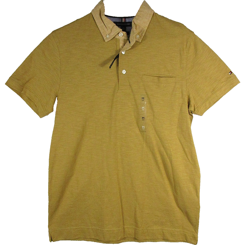 Tommy Hilfiger Mens Button-Up Polo Shirt Short Sleeve Pockets Size M Brown