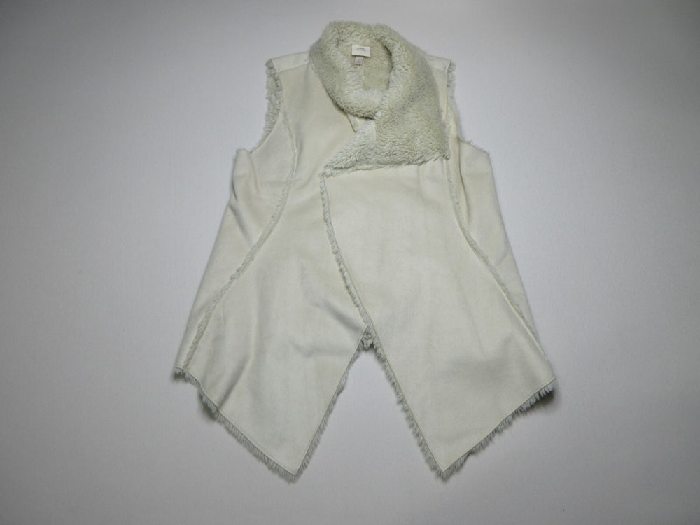 Knox Rose Sleeveless Faux Fur Open Front Womens Vest Size Large Ivory