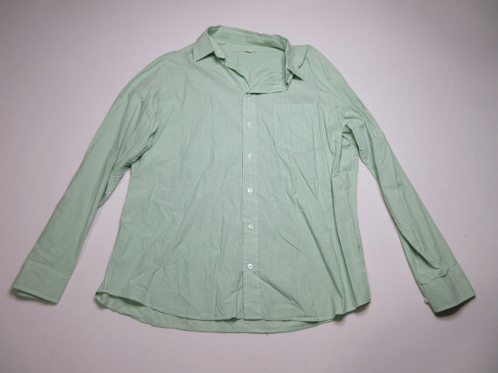 Merona Mens Striped Regular Fit Button-Up Shirt Long Sleeve Collared Sz XL Green