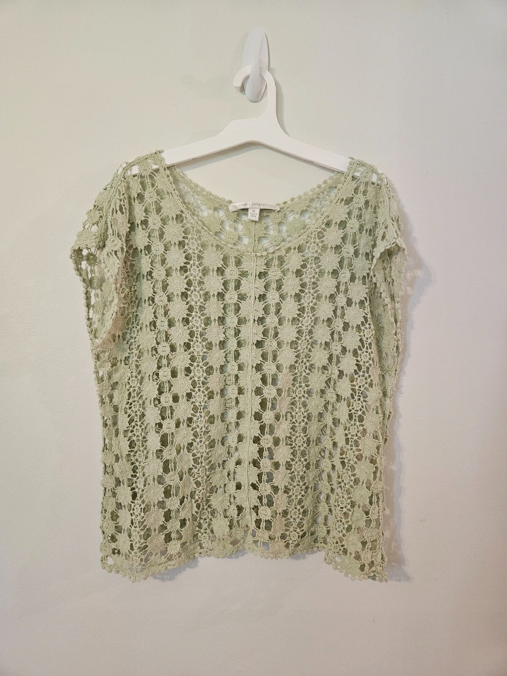 Lauren Conrad Green Crocheted Scoop Neck T-Shirt Woman's M