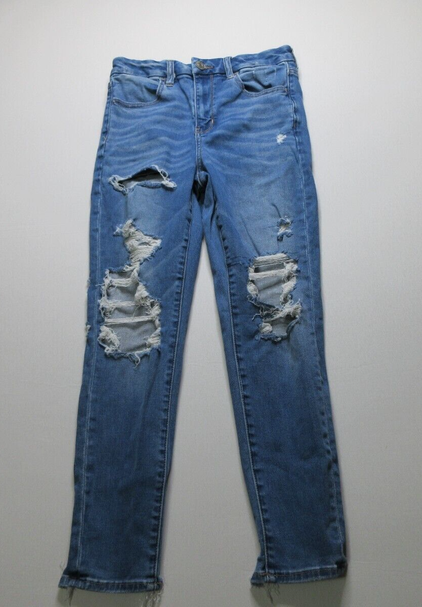 American Eagle Blue Next Level Stretch Jegging Jeans Distressed Teen's Size 6
