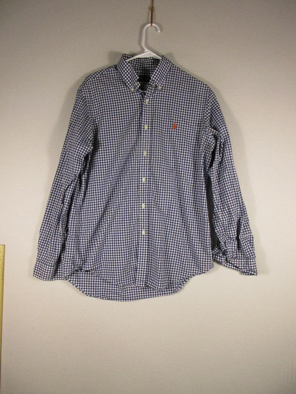 Polo Ralph Lauren Mens Pleated Button-Up Shirt Long Sleeve Collared Size M Blue