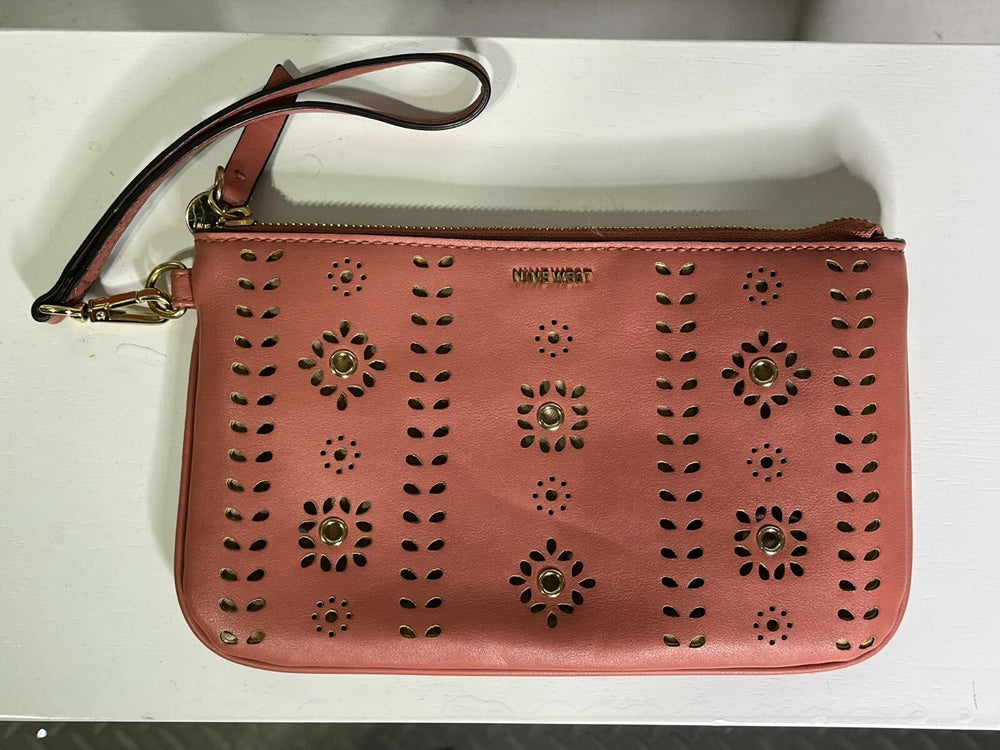 Nine West Pink Detachable Clutch Bag Floral Eyelet Cutouts No Strap Womens