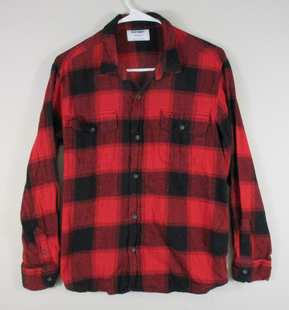Old Navy Boys Built-In Flex Plaid Flannel Shirt Long Sleeve Size XL (14-16) Red