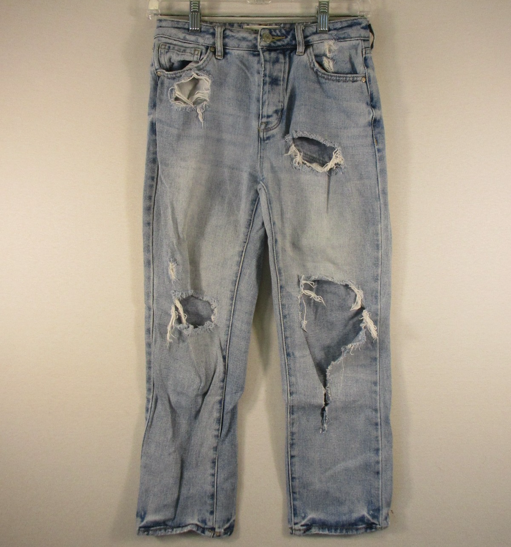 PacSun Womens High Waist Mom Jeans Stretch Denim Distressed Size 24 Light Blue