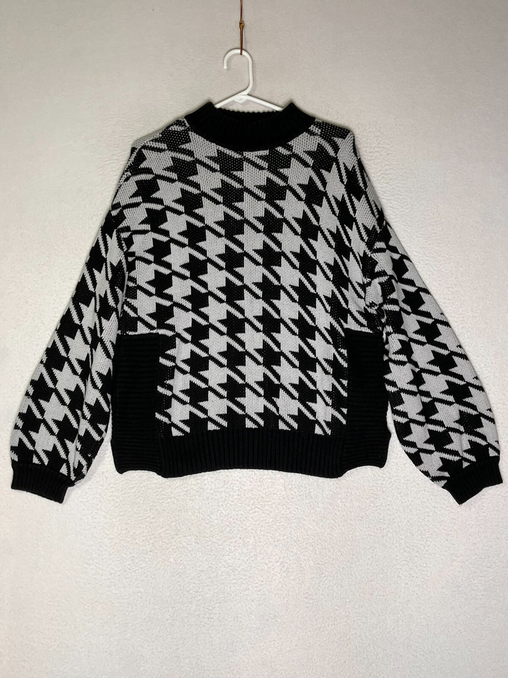Nine West Black White Houndstooth Print Sweater Semi Turtleneck Women's Size XXL