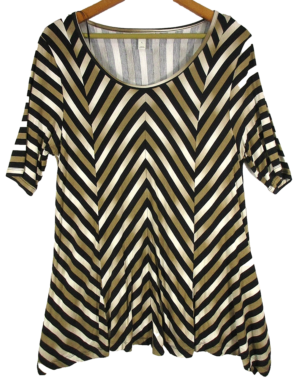 Dana Buchman Womens Pullover Crew Neck Top Chevron Print 3/4 Sleeve Size L Multi