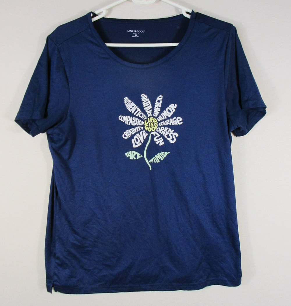 Life is Good Womens Crusher Crew Neck T-Shirt Top Short Sleeve Size M Blue