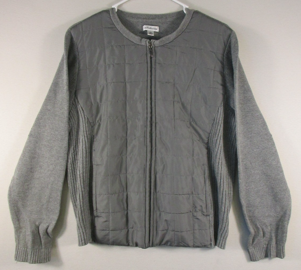 Croft & Barrow Mens Crew Neck Zip-Up Jacket Long Sleeve Pockets Size XL Gray