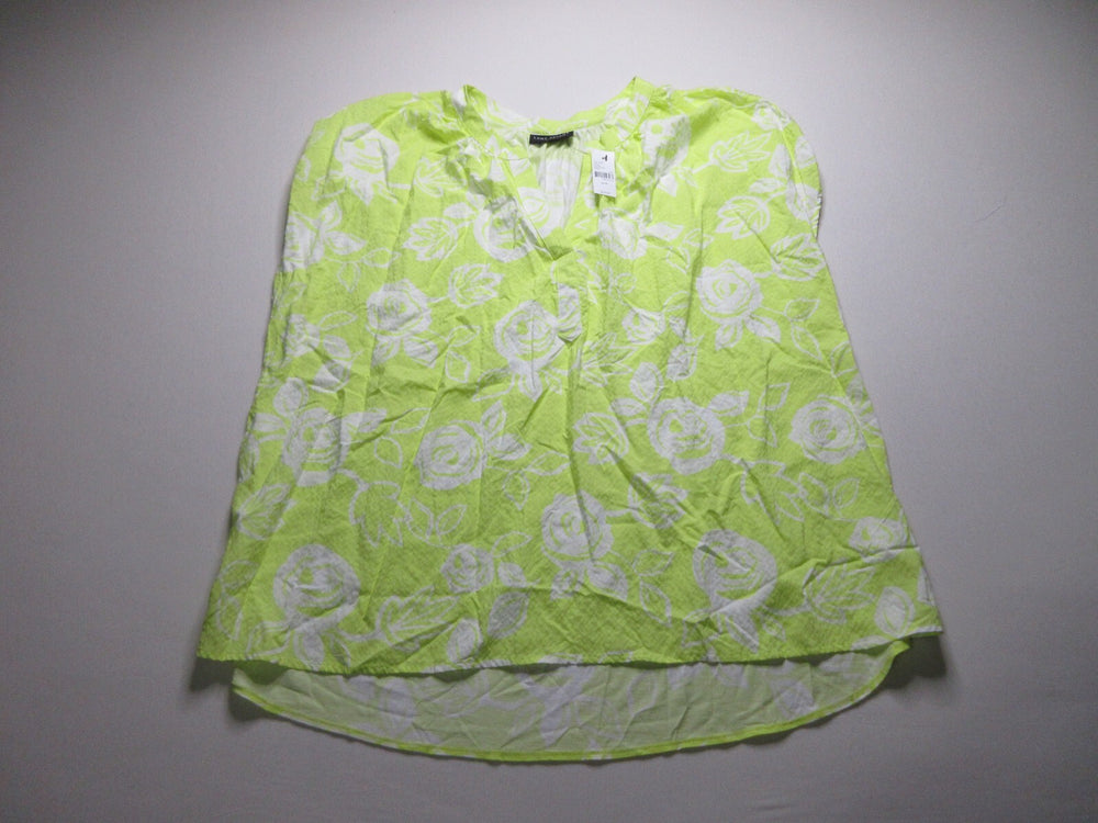 Lane Bayant White Yellow Floral Dolman Sleeves Swing Notch-Neck Top Size 26/28