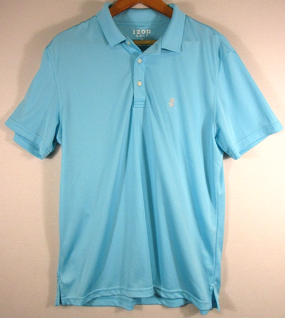 Izod Mens Button-Up Golf Polo Shirt Short Sleeve Collared Size M Light Blue