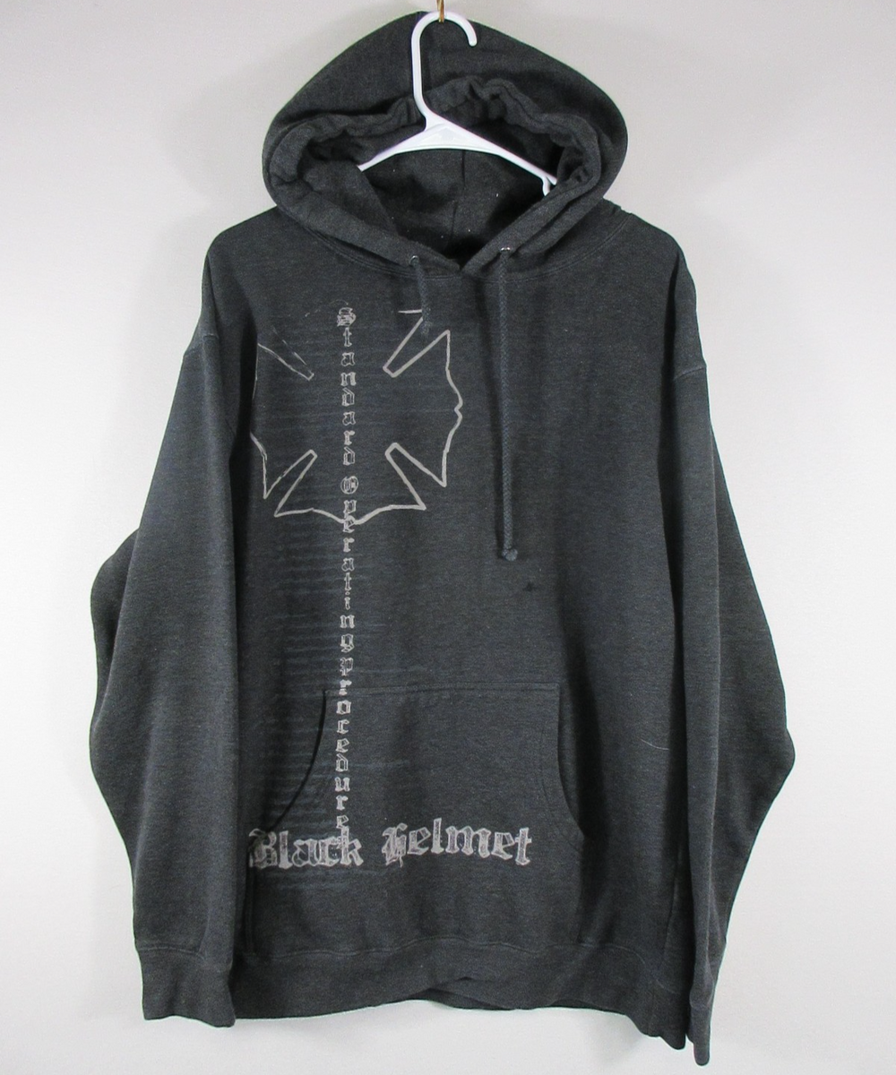 Black Helmet Mens Pullover Graphic Hoodie Sweatshirt Long Sleeve Size L Gray
