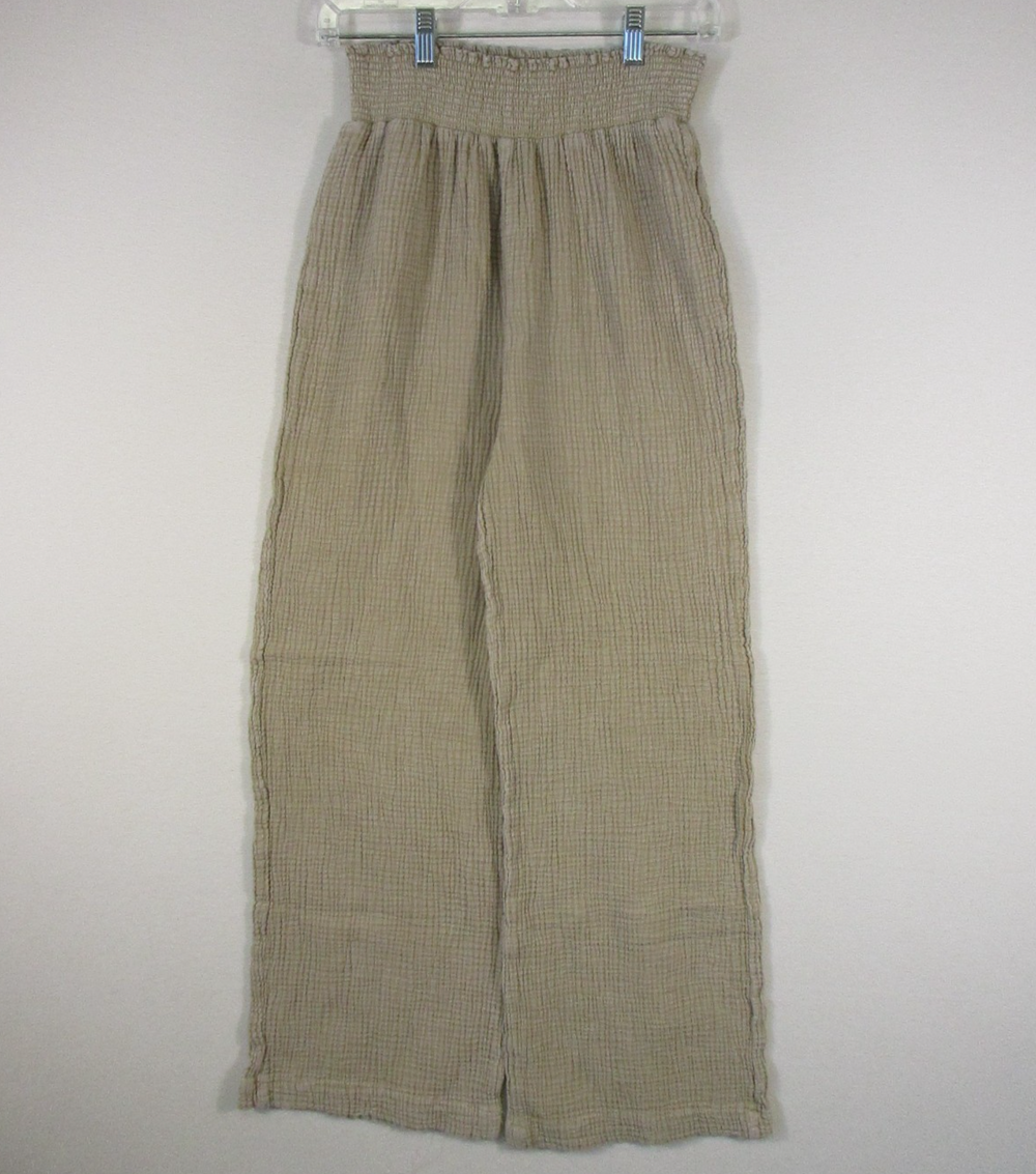 Blueisland Womens Pleated High Rise Pants Wide Leg Elastic Waist Size L Khaki