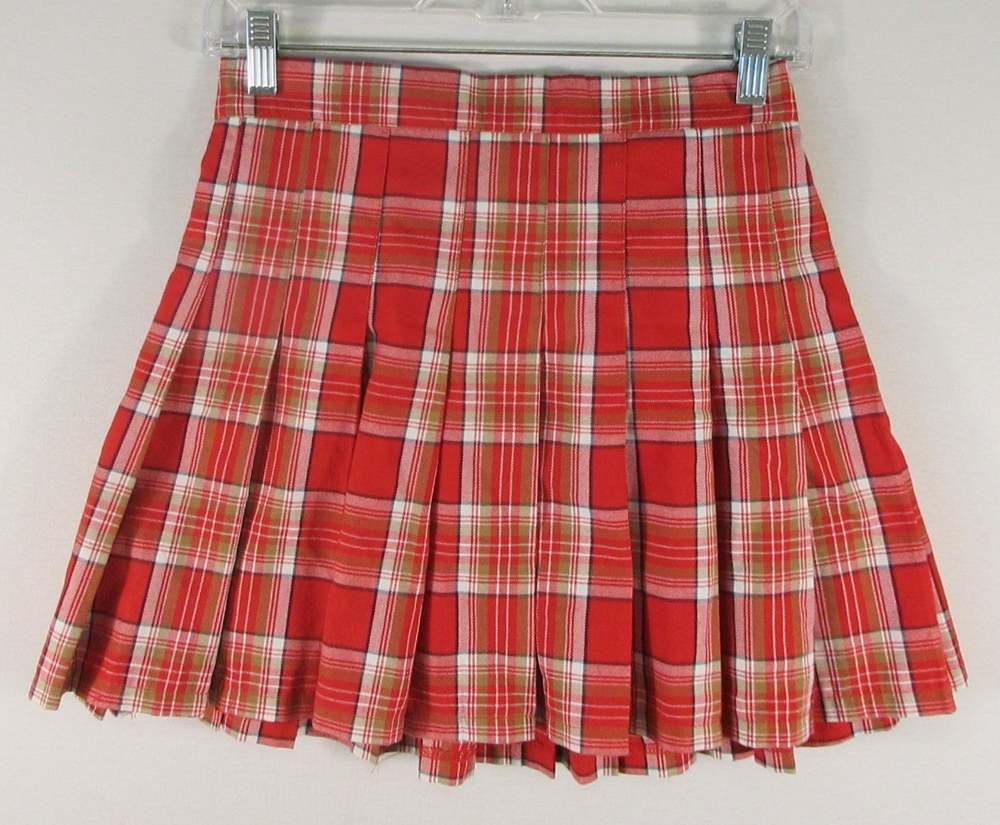 Aerie Womens High Waist Pleated A-Line Mini Skirt Plaid Print Size S Red