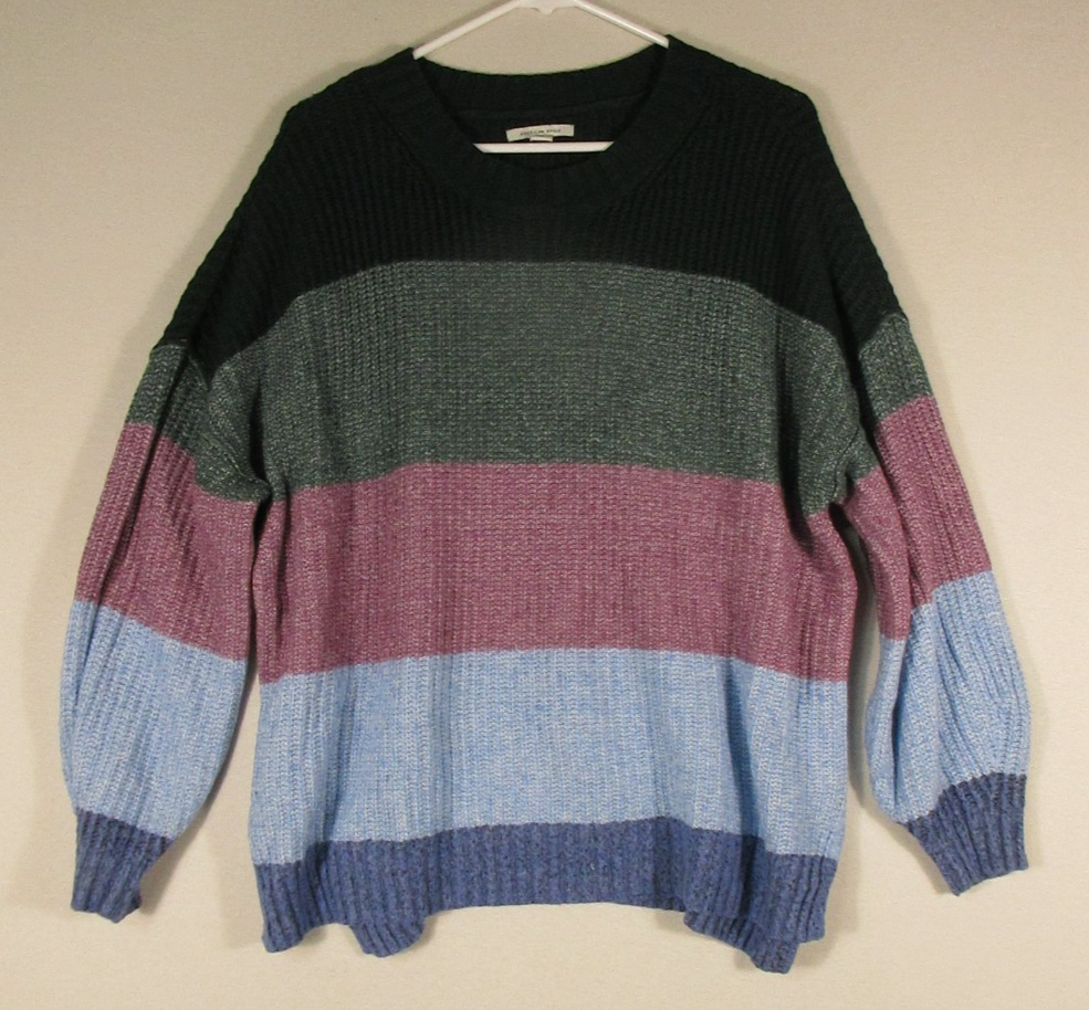 American Eagle Womens Colorblock Striped Balloon Sleeve Sweater Size M Multi