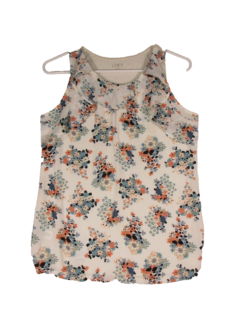 Loft Womens Regular Floral Tank Top Shirt Sleeveless Round Neck Size S Ivory