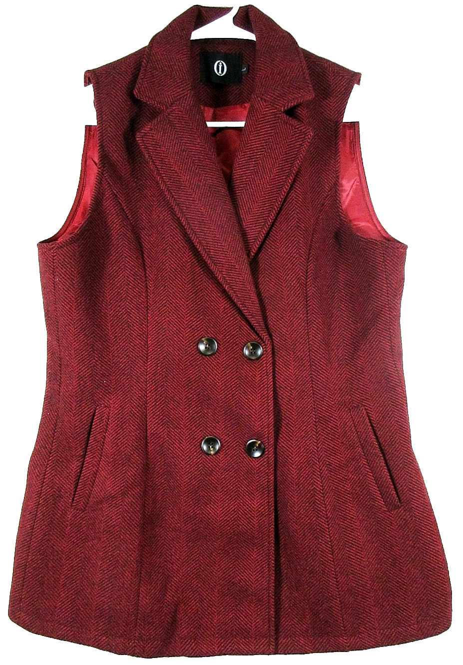 I Womens Casual Double Breasted Blazer Vest Sleeveless Notched Collar Size L Red