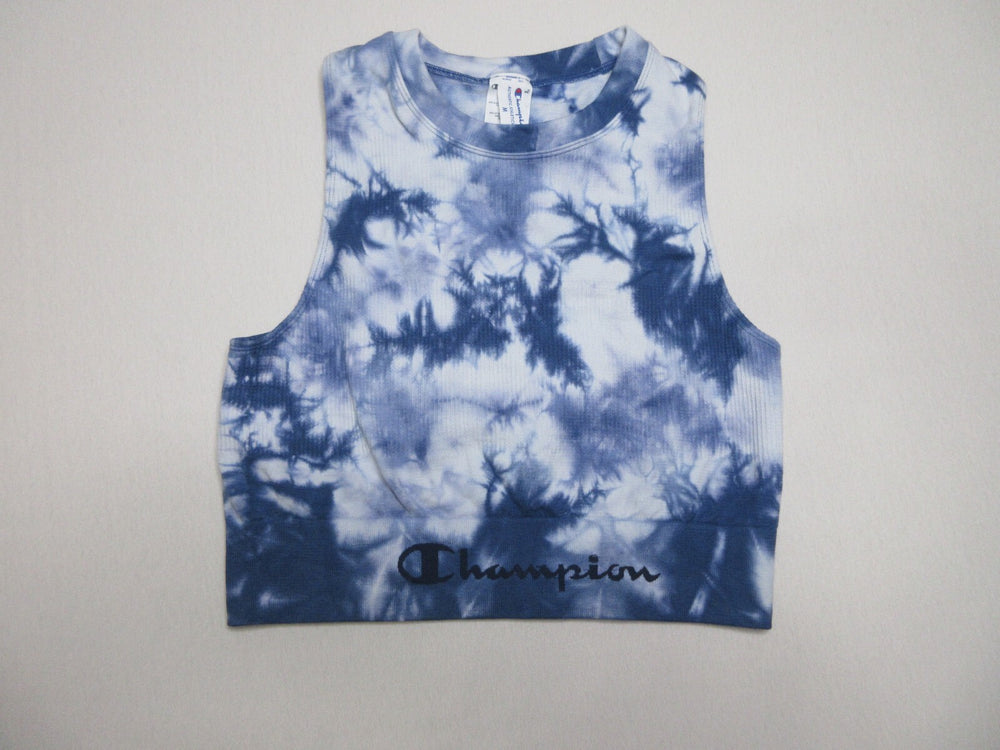 Champion Womens Tie-Dye Crew Neck Top Racerback Sleeveless Size M Blue