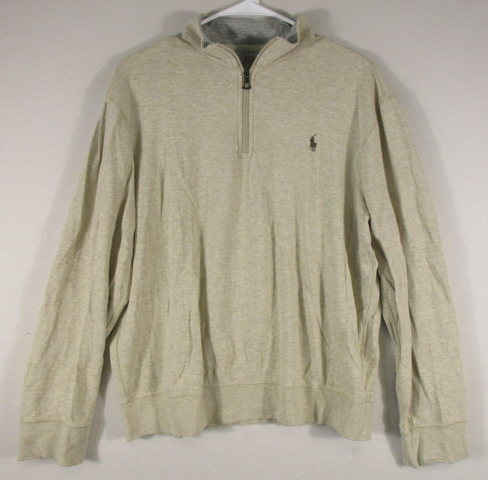 Polo Ralph Lauren Mens Zip-Up Pullover Jacket Long Sleeve Collared Size M Beige