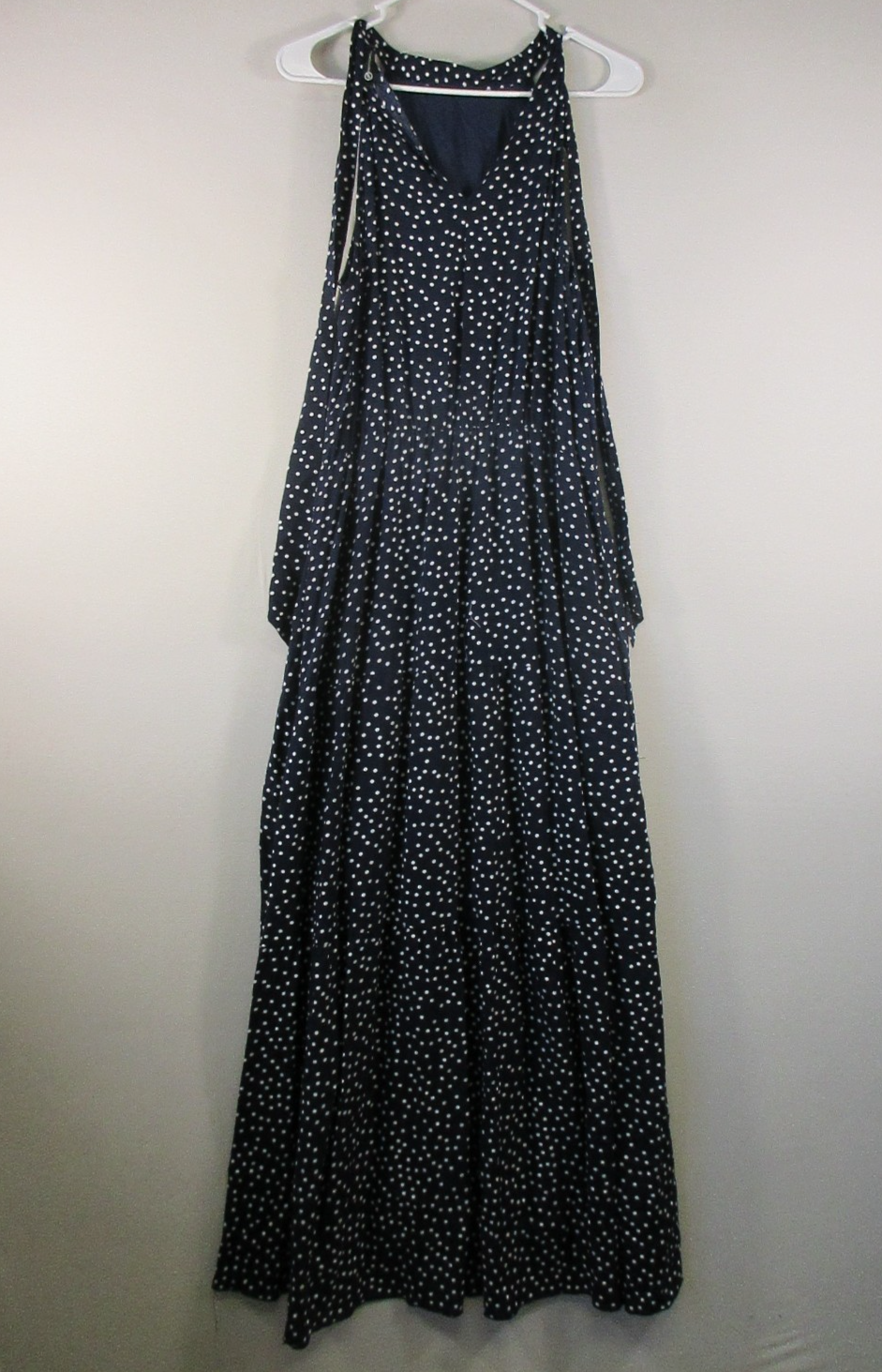 Prettygarden Womens V-Neck Maxi Dress Polka Dot Print Sleeveless Size L Blue