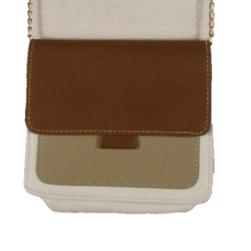 Womens Leather Chain Strap Flap Crossbody Shoulder Bag One Size Brown/Beige