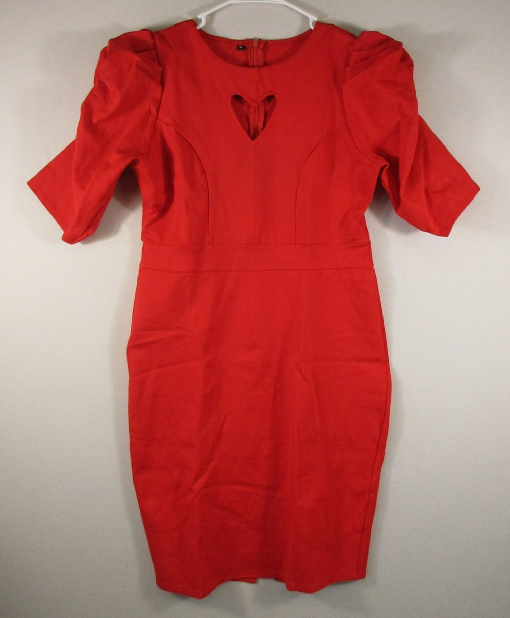 Unbranded Womens Crew Neck Bodycon Dress Heart Shape Short Sleeve Size M Red