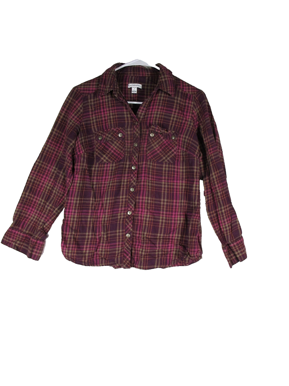 Croft & Barrow Womens Button-Up Pleated Shirt Long Sleeve Collared Size S Brown