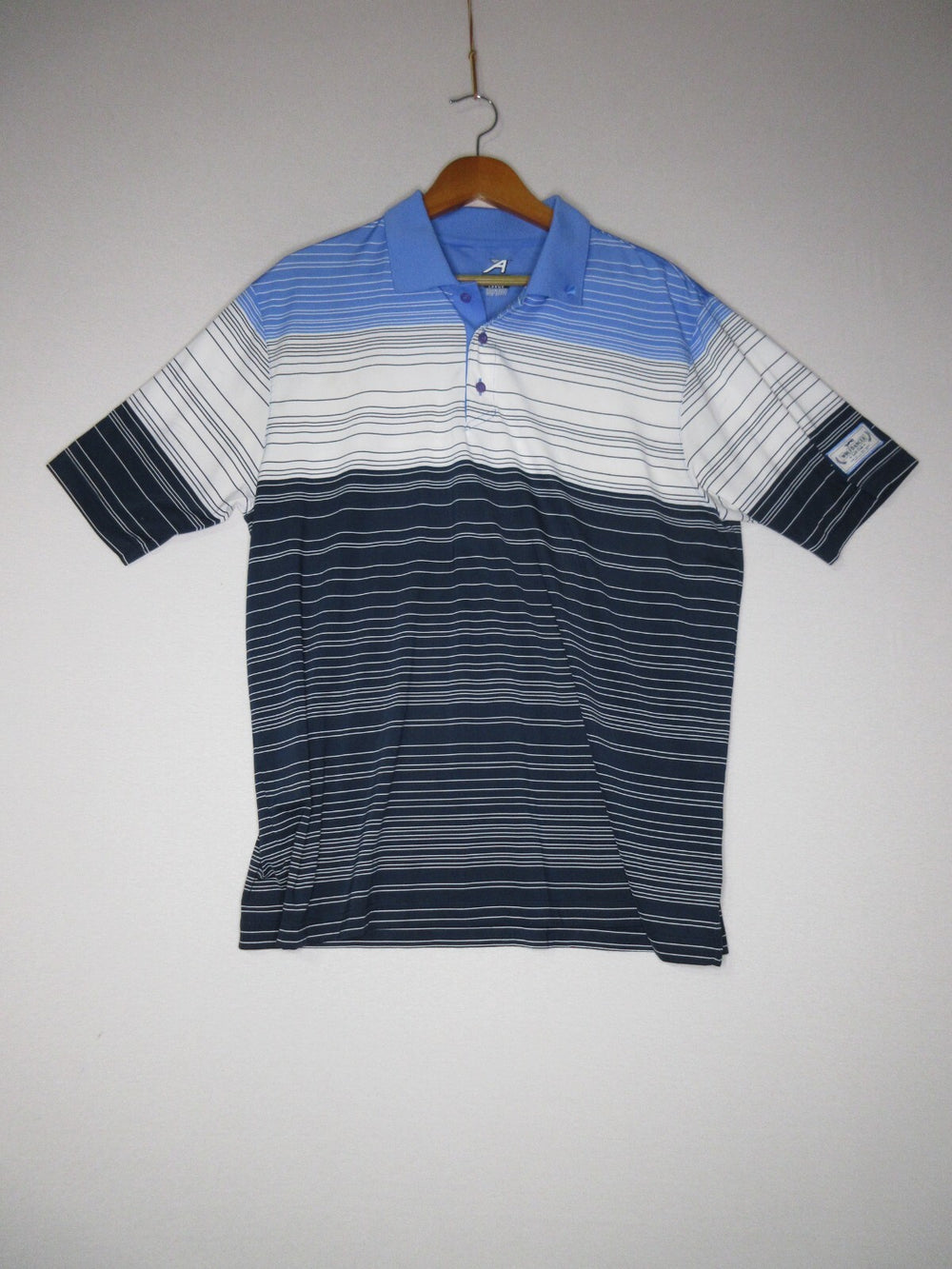 Ahead Mens Striped Golf Polo Shirt Button-Up Short Sleeve Size L Multicolor