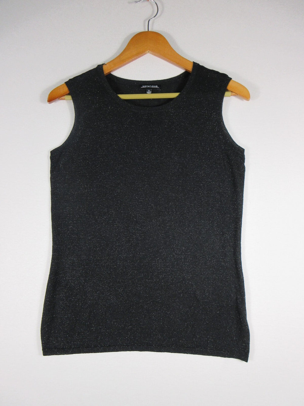 Notations Sleeveless Pullover Tank Sweater Sparkle Crew Neck Size S Black