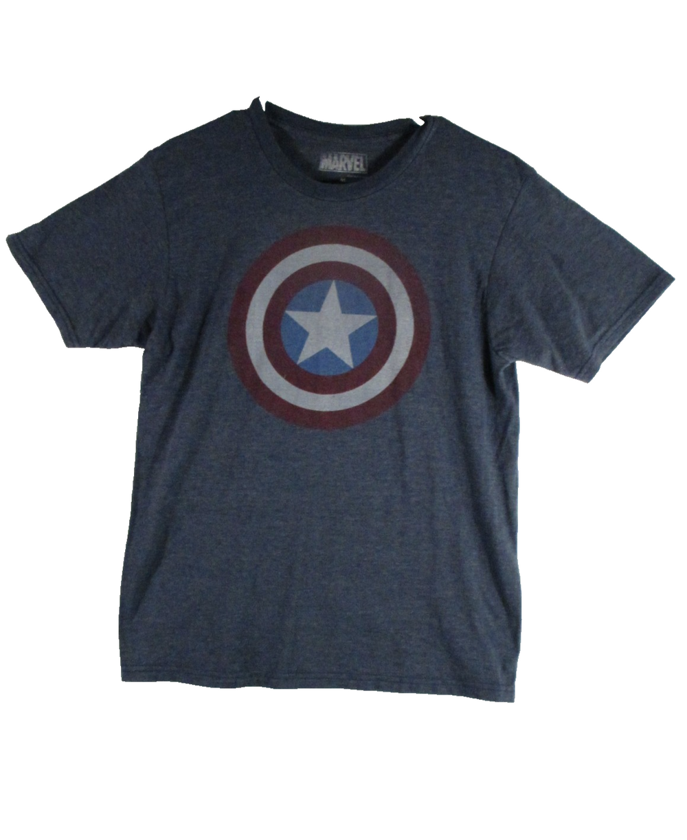 Marvel Mens Captain America Tee-Shirt Crew Neck Short Sleeve Size M Blue