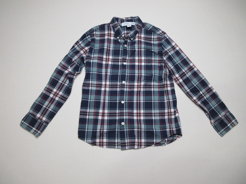 Old Navy Boys Plaid Print Button-Up Shirt Long Sleeve Collared Size L 10-12