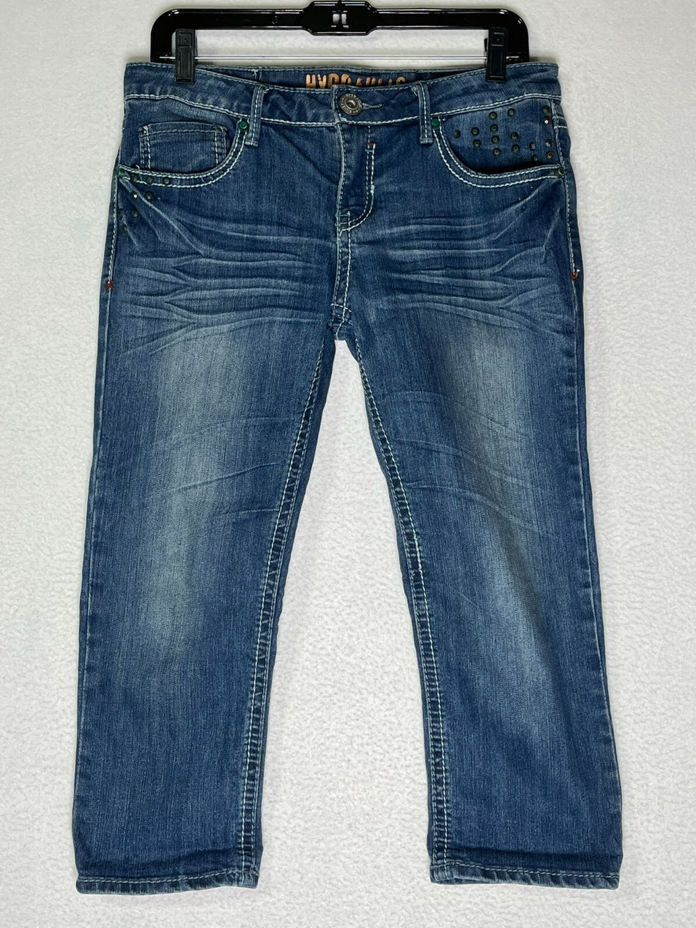 Hydraulic Blue Studded Cropped Jeans Straight Leg Women's Size W32