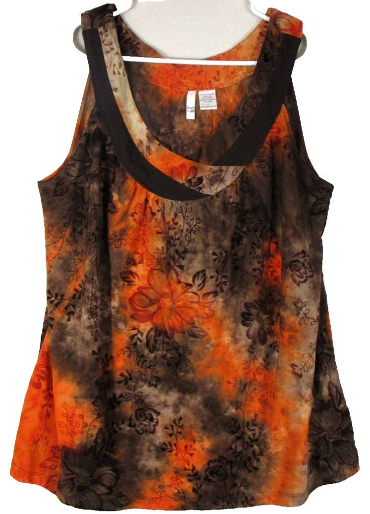 Sami & Jo Womens Scoop Neck Floral Tank Top Sleeveless Size L Orange/Brown