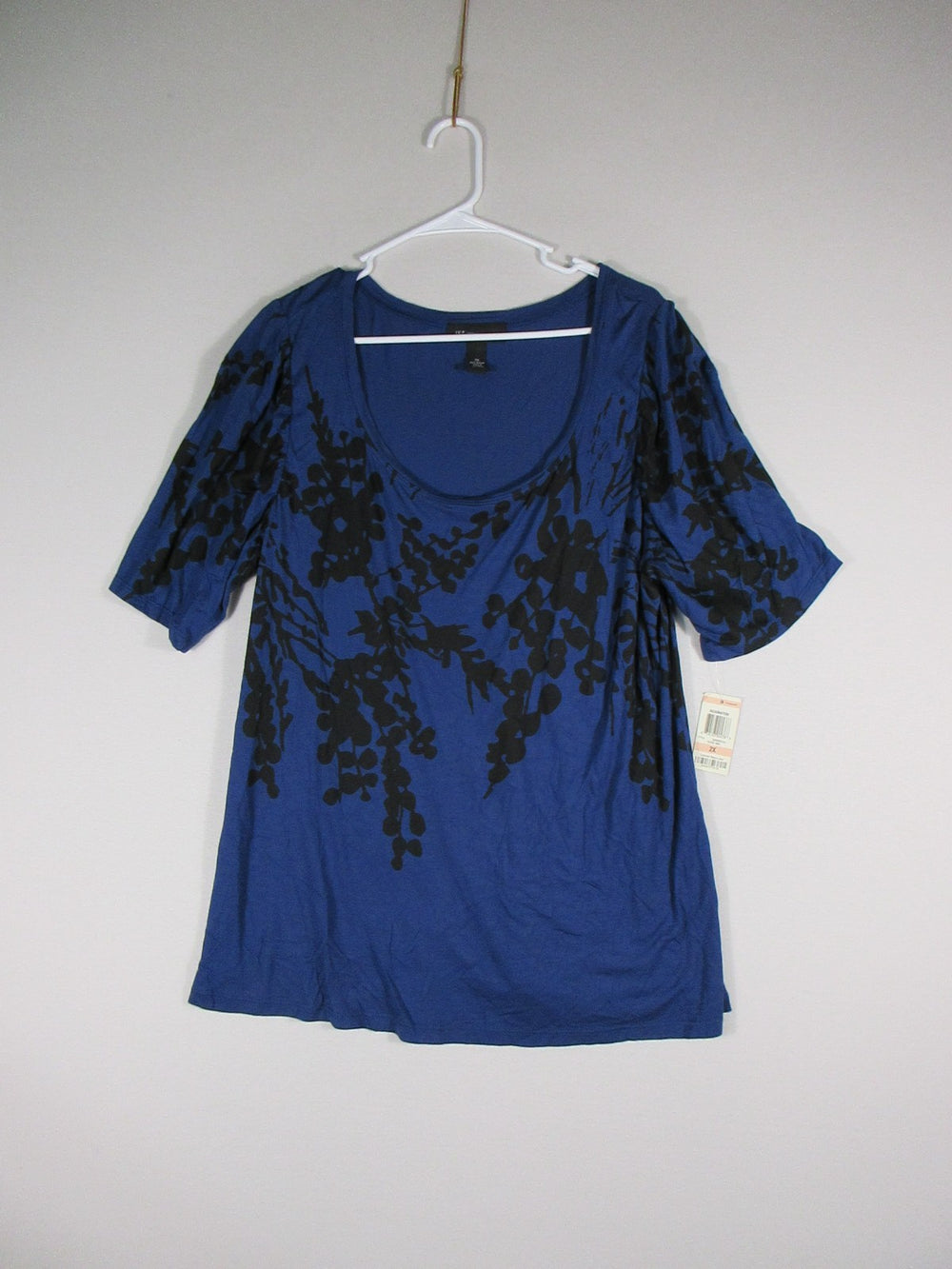 INC International Concepts Womens Scoop Neck Floral Top Short Sleeve Sz 2X Blue
