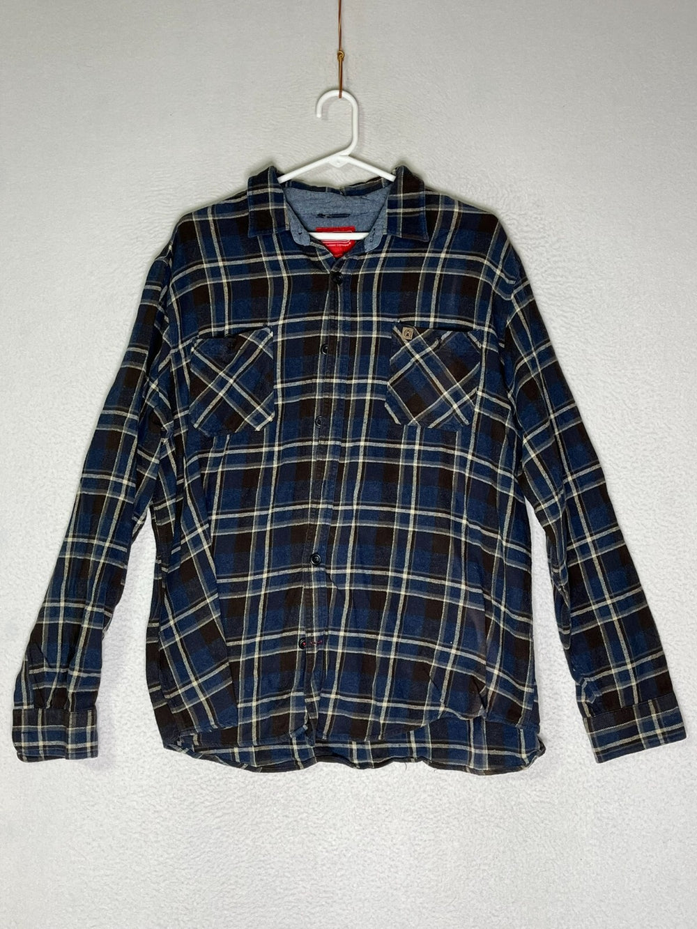 Coleman Blue Brown Plaid Button Up Shirt 100% Cotton Chest Pockets Mens Size XXL