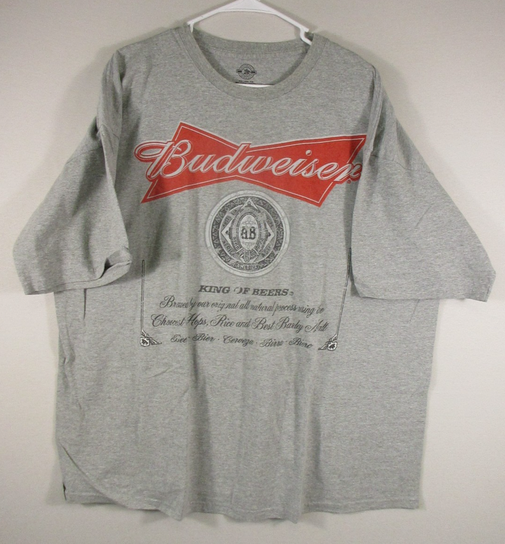 Budweiser Mens King of Beers Graphic T-Shirt Crew Neck Short Sleeve 3XL Gray