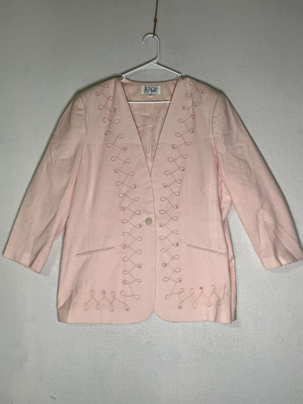 JP Fall Pink Blazer Jacket Single Breasted Embroidered Pockets Womens Size 18