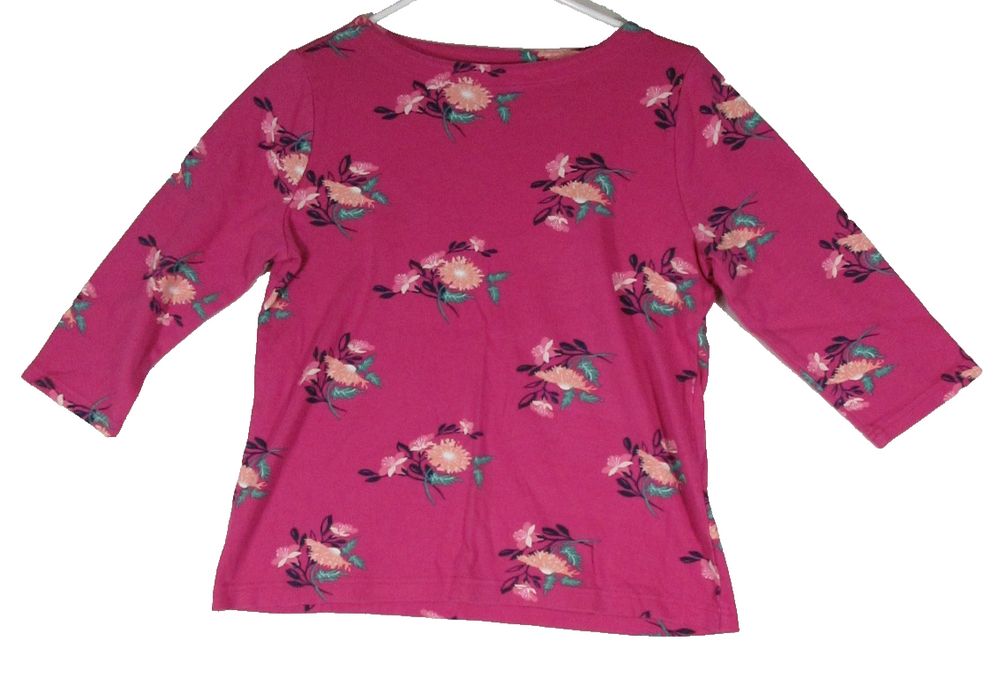 Croft & Barrow Womens Floral Shirt Top Round Neck 3/4 Sleeve Size M Pink