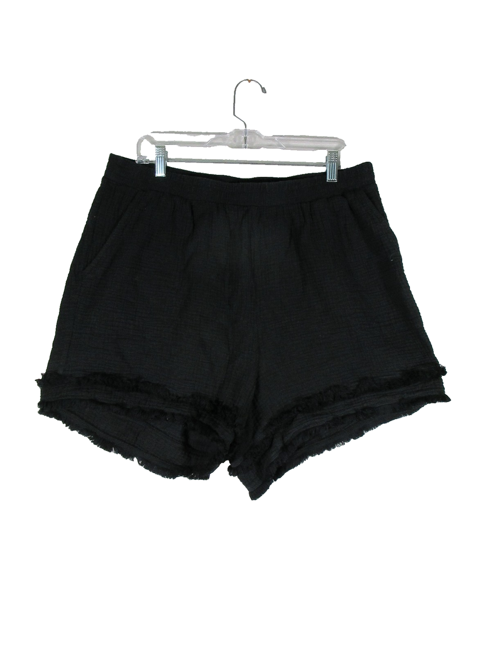 Cynthia Row Womens Pleated Fringe Shorts Elastic Waist Pockets Size 1X Black