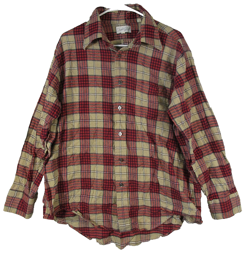 Fashion Guild Mens Pleated Button-Up Shirt Long Sleeve Collared Size XL Red/Tan