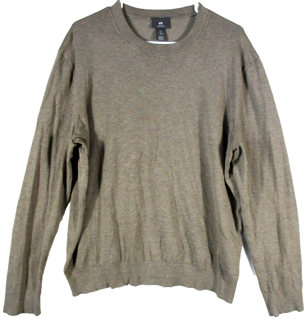 H&M Mens Pullover Crew Neck Knit Sweater Slim-Fit Long Sleeve Size L Beige