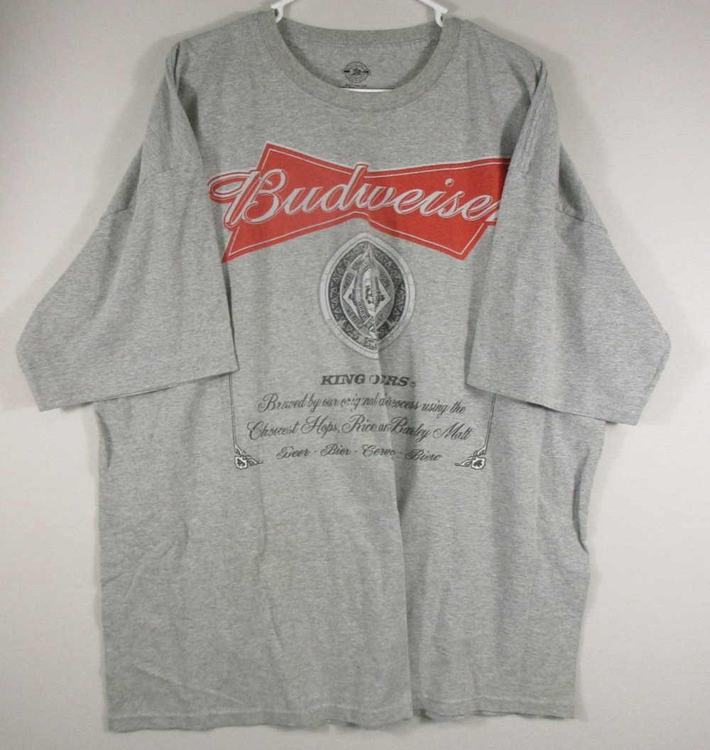 Budweiser Mens King of Beers Graphic T-Shirt Crew Neck Short Sleeve 3XB Gray