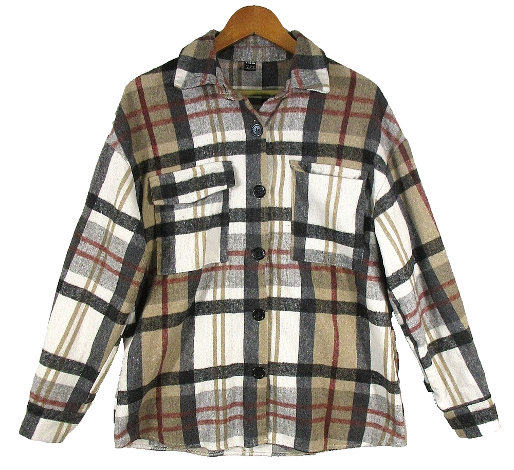 Shein Womens Button Front Plaid Shirt Long Sleeve Collared Size M Multicolor