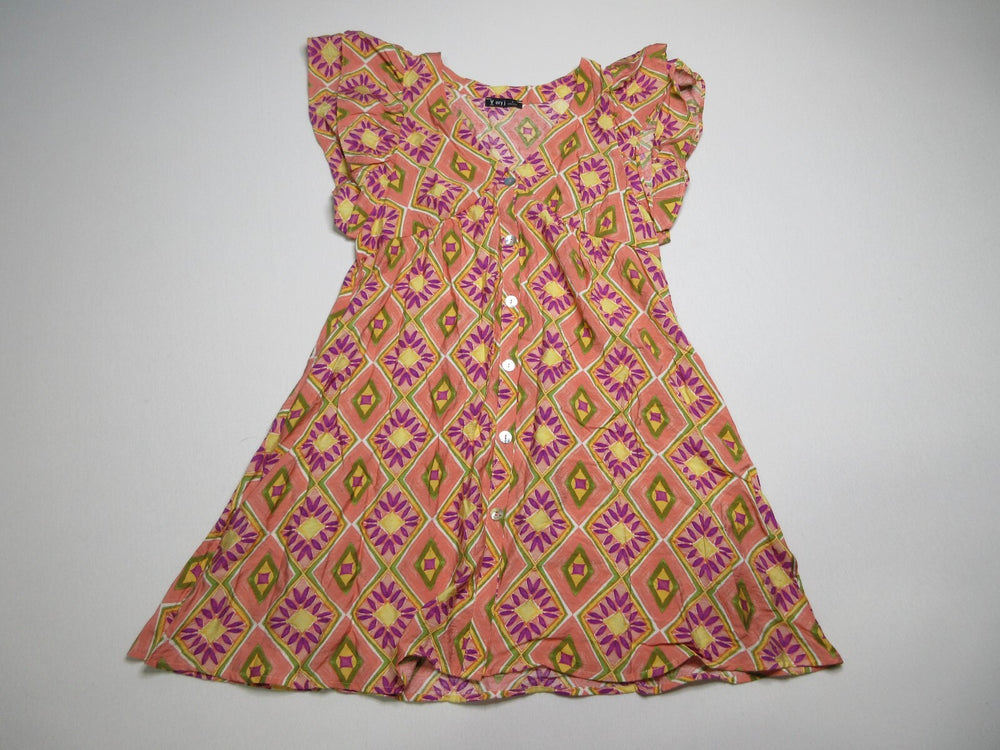 Very J Floral Embroidered Button-Up Womens Dress Short Sleeve Size S Pink