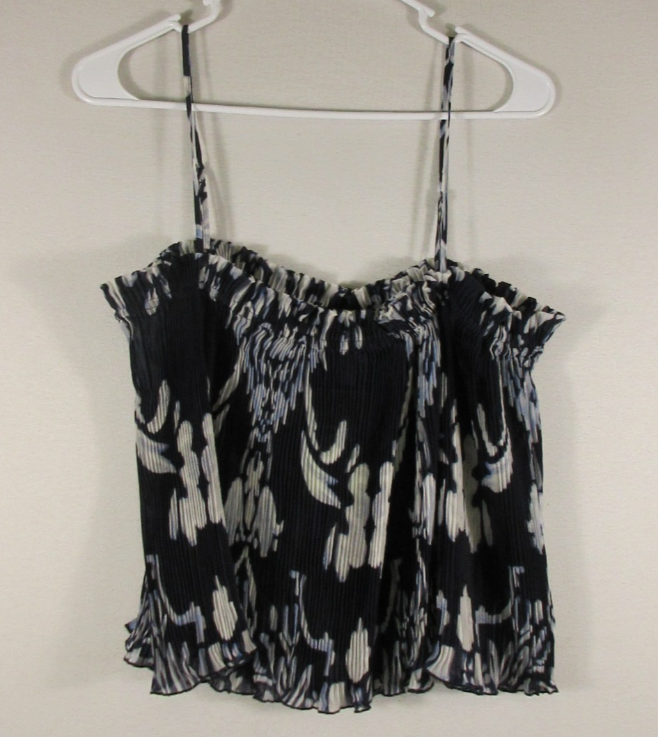 H&M Womens Pleated Camisole Top Spaghetti Strap Sleeveless Size M Blue