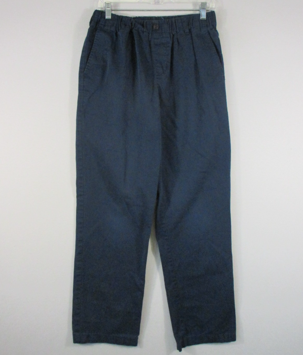 Lands' End Mens High Rise Straight Pants Button Fly Pockets Size 34 Navy Blue