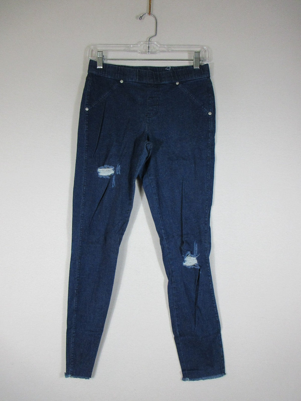 Hue Womens Skinny Jeans Stretchy Denim Distressed Mid Rise Size S Blue